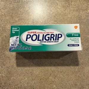Super Poligrip Travel Size .3 Oz Denture Adhesive Cream Zinc Free No Artificial